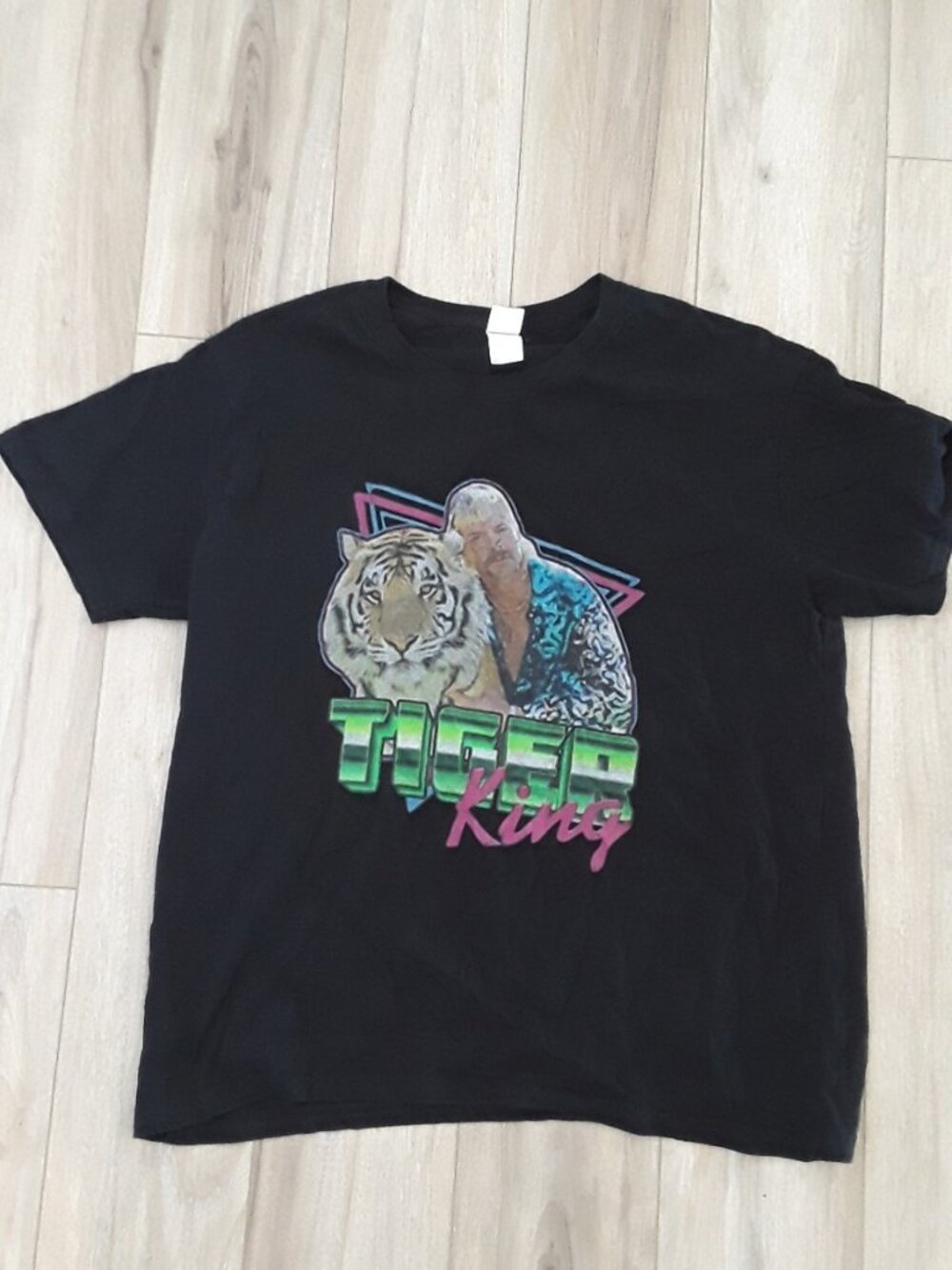 Tiger King Graphic T-Shirt Size L Black 100% Cotton Retro Style Joe Exotic Tee